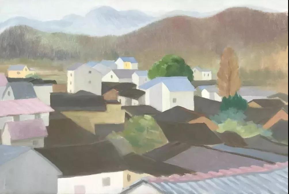 灰瓦新绿 布面油画 40×60cm 2019年.jpg