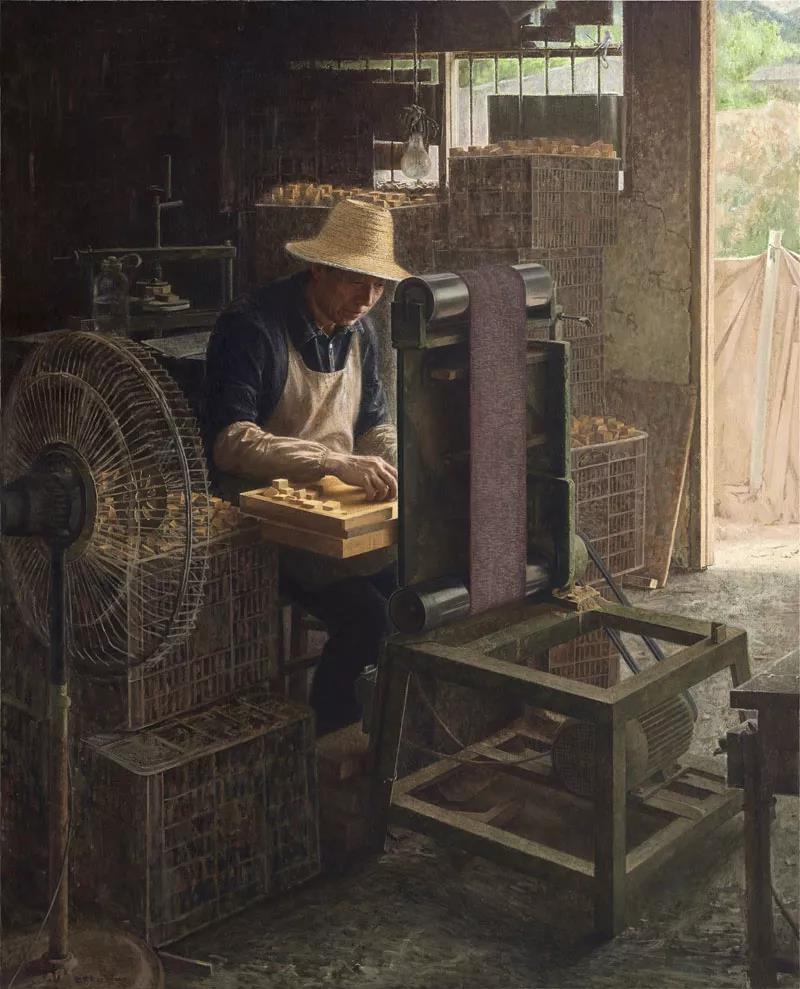 琢磨&bull;小木块  布面油画  162X130cm  2015&mdash;2016年.jpg