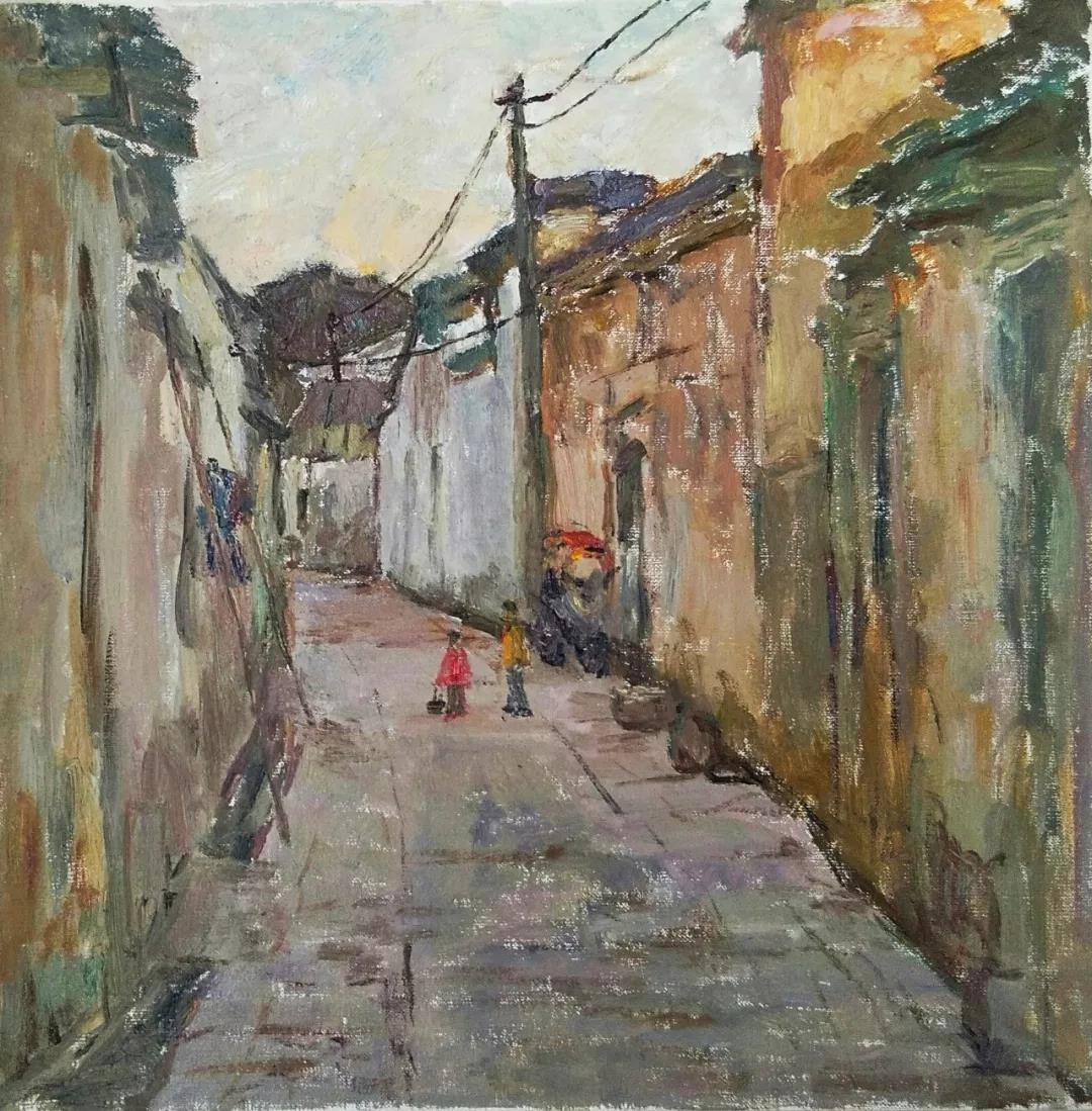 古镇小巷 布面油画 50×50cm 2019年.jpg