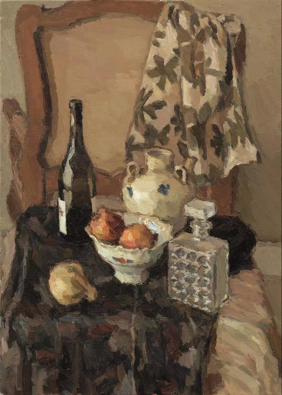 波兰碗和水晶酒瓶  布面油画  70X50cm  2014年.jpg