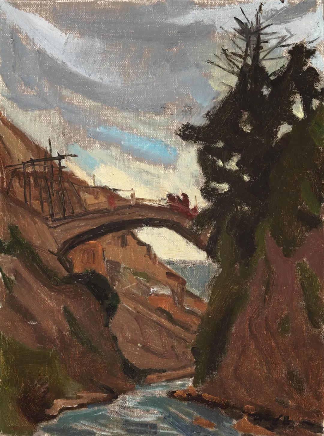 尼巴村高桥  布面油画  40x30cm  2020年.jpg