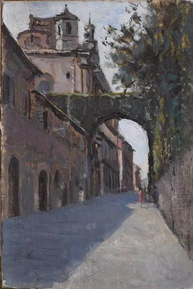 街景Пейзаж улицы 纸板油画 к.м  34cmx23cm 1954.jpg