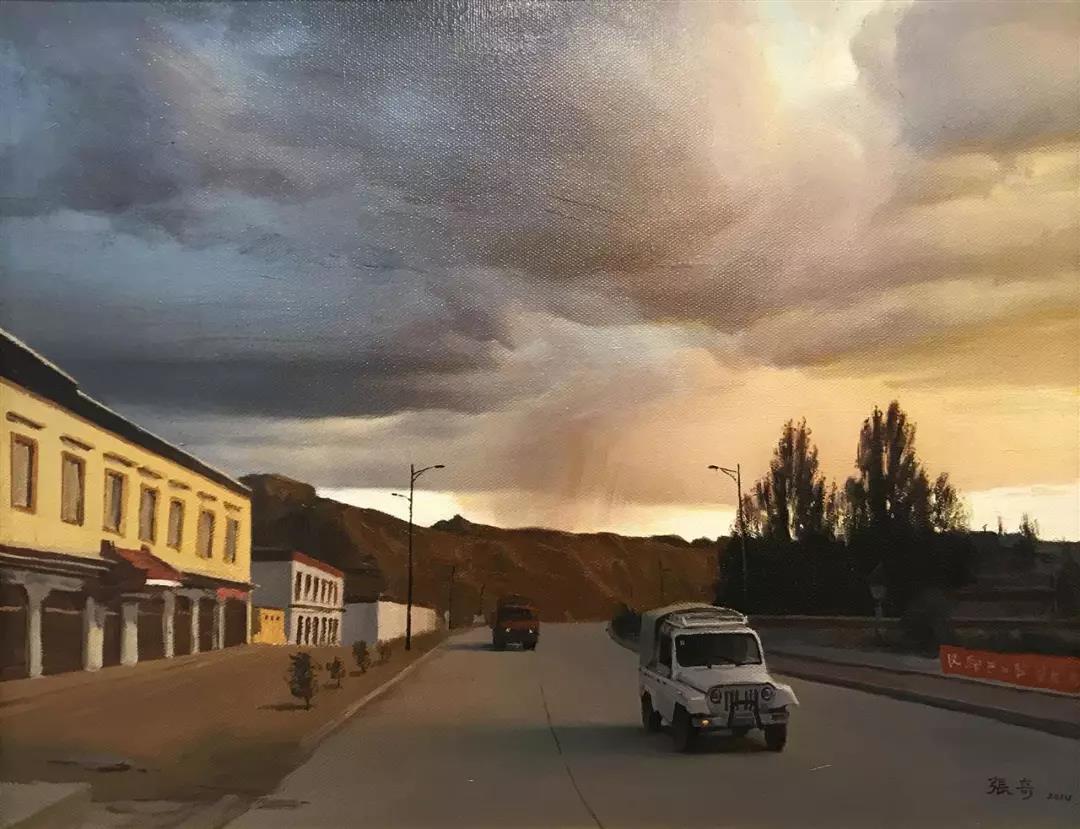 张奇  边城暮雨   布面油画  50X60cm  2014年.jpg