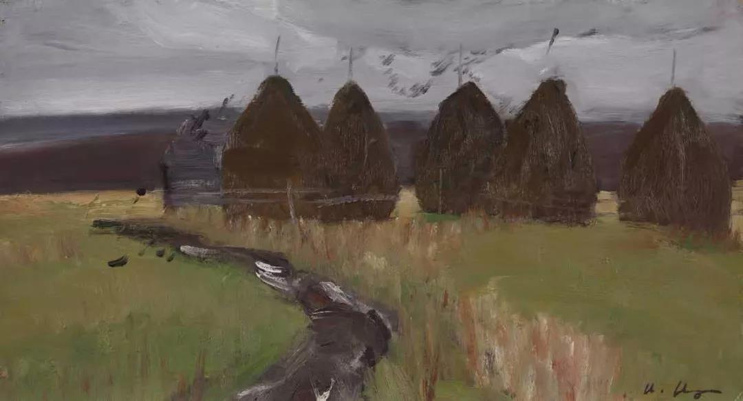 一些草垛Стога 纸板油画 к.м 32.5cm×60cm 1958.jpg