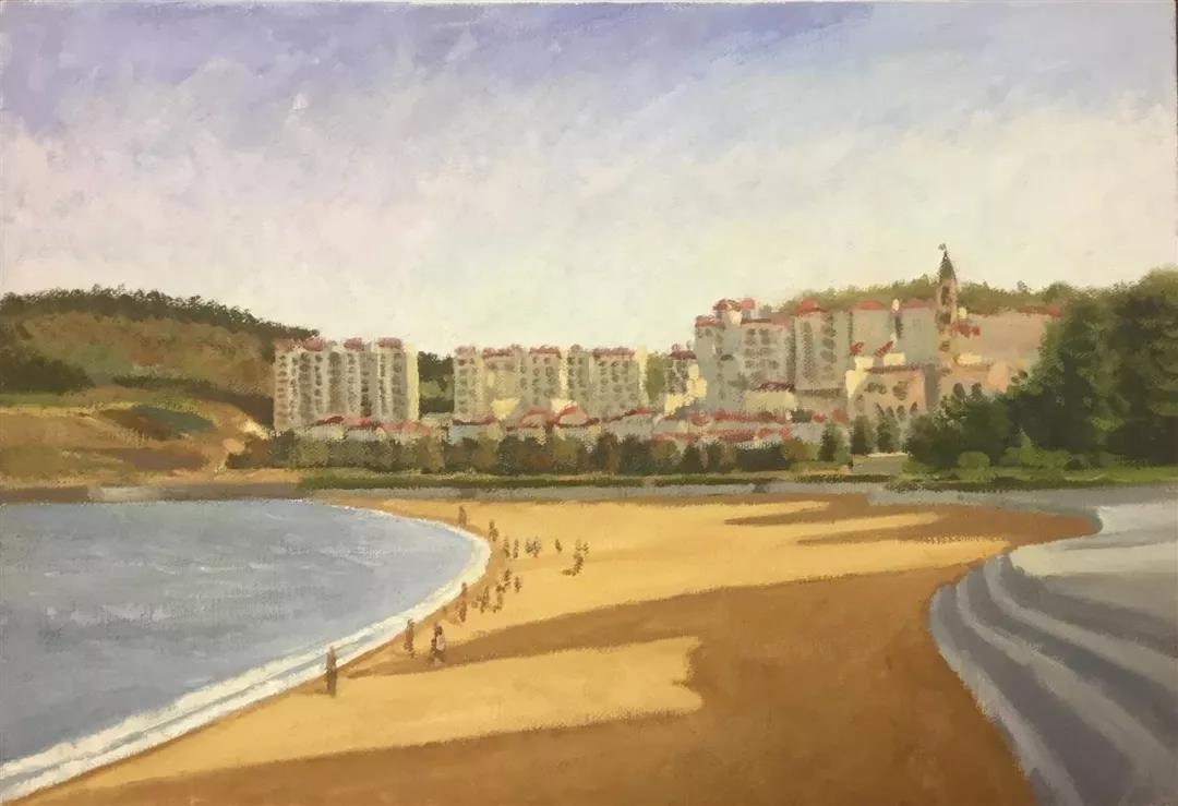 半月湾风景  布面油画  38x55cm  2019年.jpg