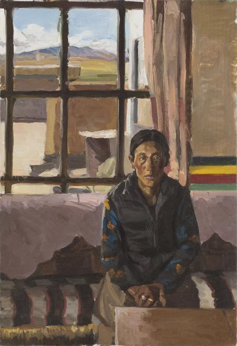 窗前的向巴卓玛  布面油画  80X55cm  2014年.jpg