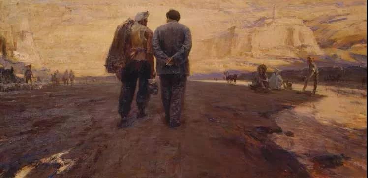 延河边上Вдоль реки  布面油画  х.м 180cm×360cm  1999.jpg