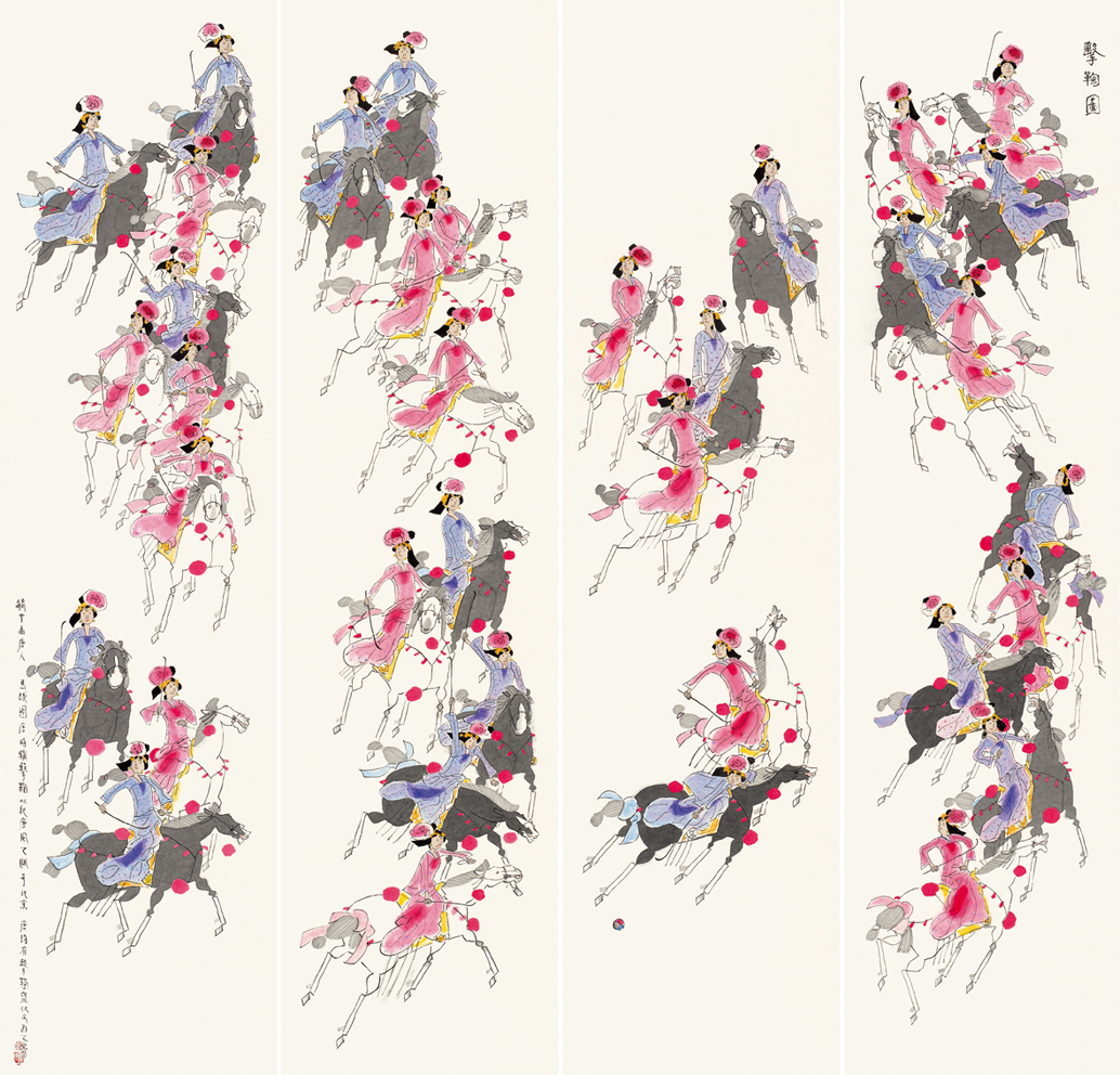 叶毓中《擊鞠图》  180cm×49cm×4.jpg