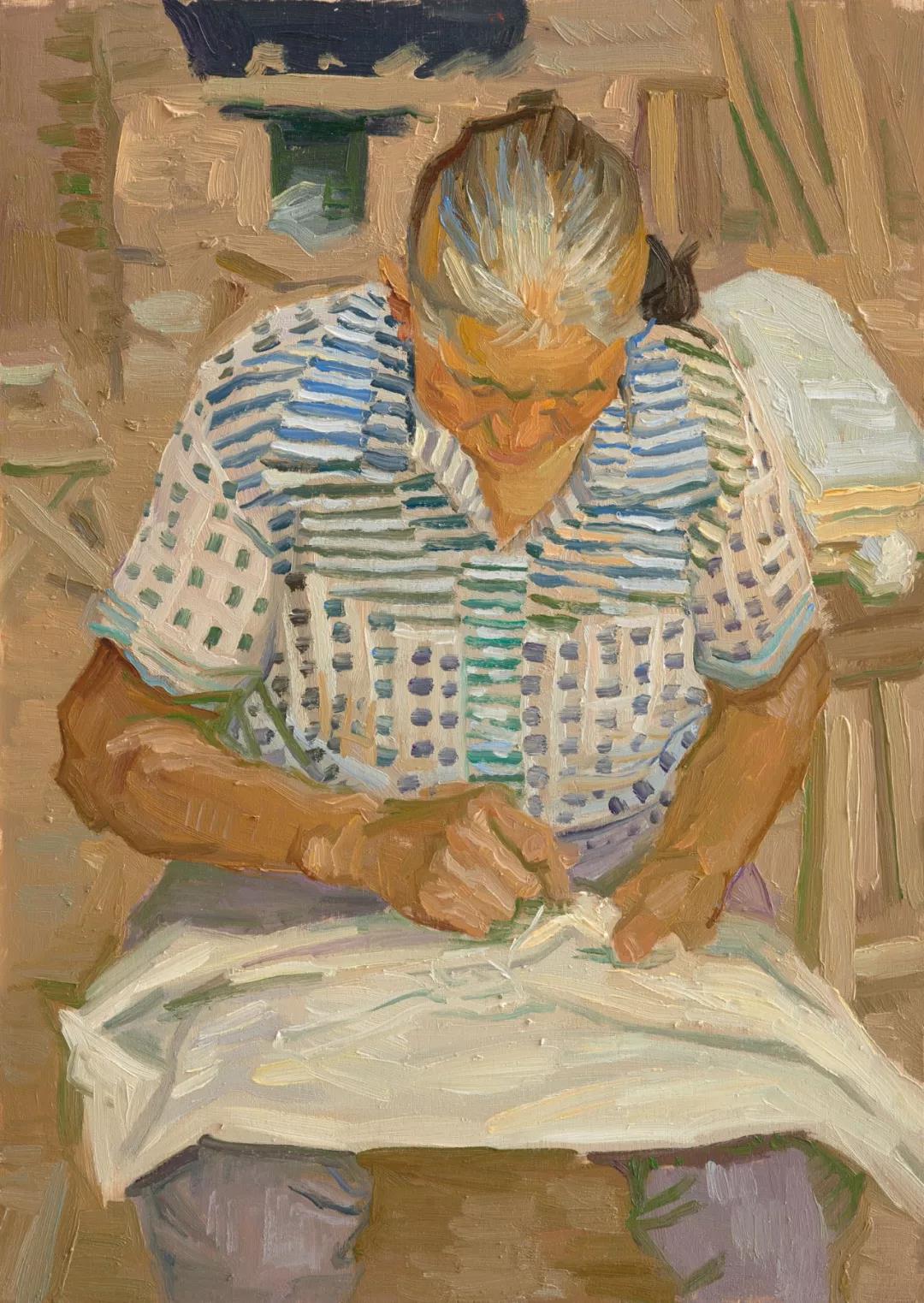 缝衣服的老太太  木板油画  51.5X36.5cm  2016年.jpg