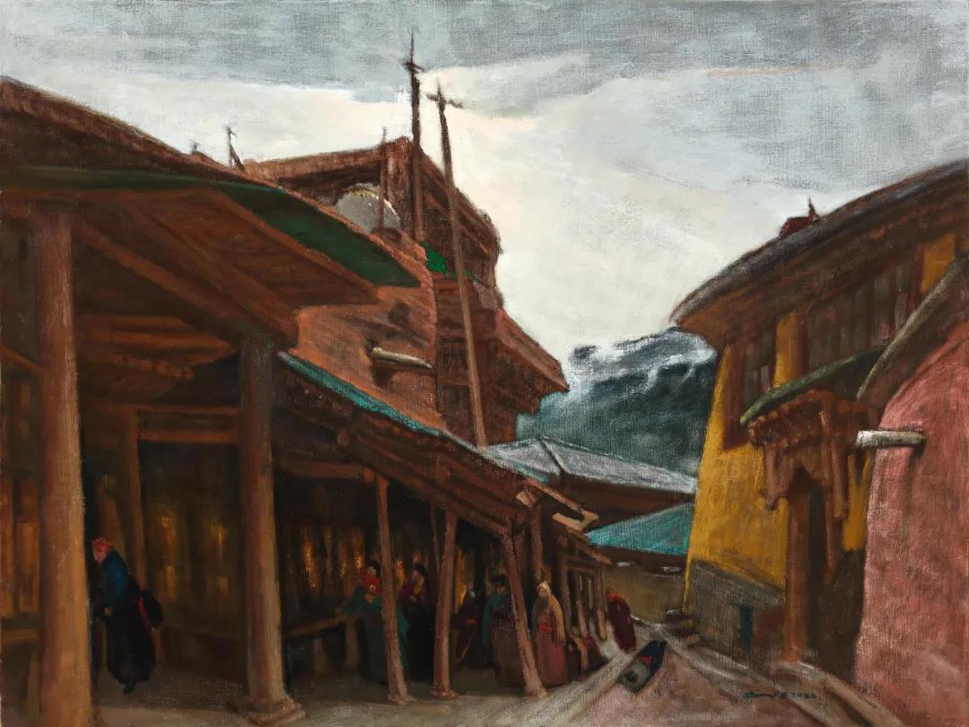 尼巴村转经阁  布面油画  90x120cm  2020年.jpg
