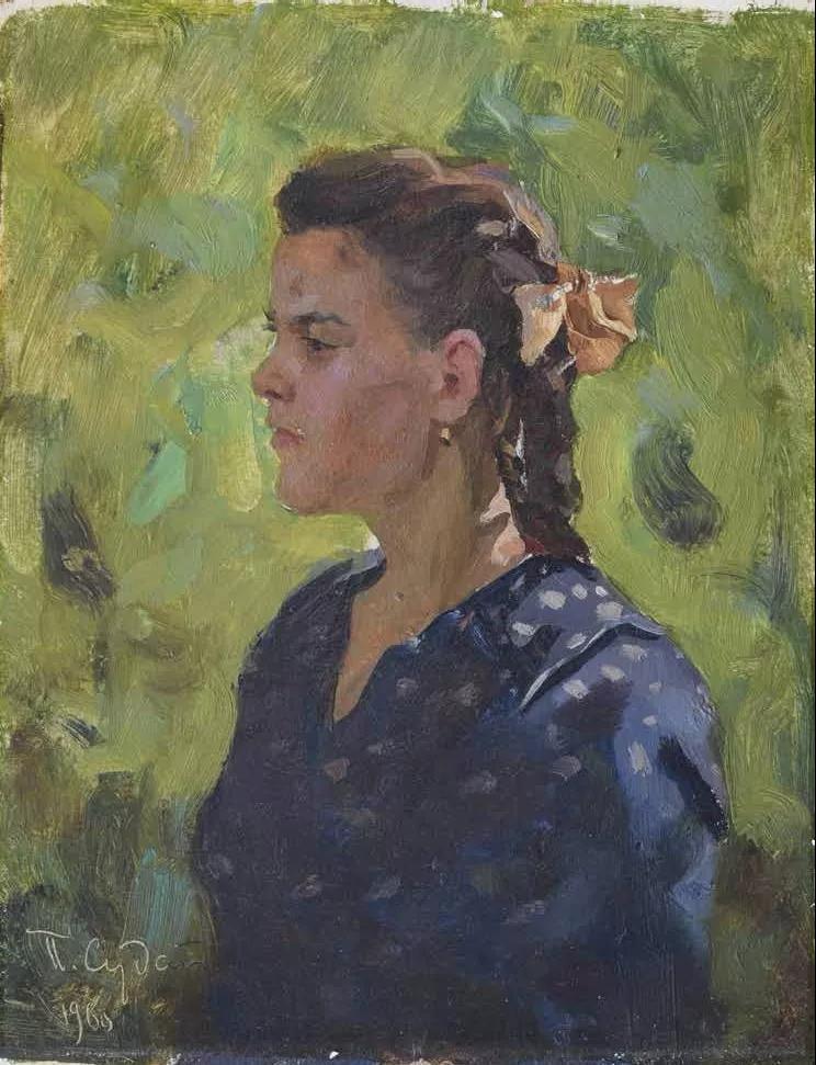 少女Молодая девушка  纸板油画 к.м  28cmx22.5cm  1969.jpg