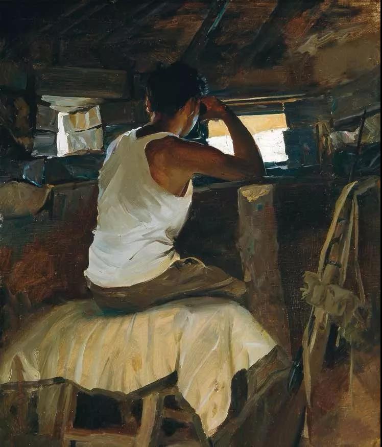 男背像Портрет силуэта человека со спины 布面油画X.M 57X49cm 1956年.j