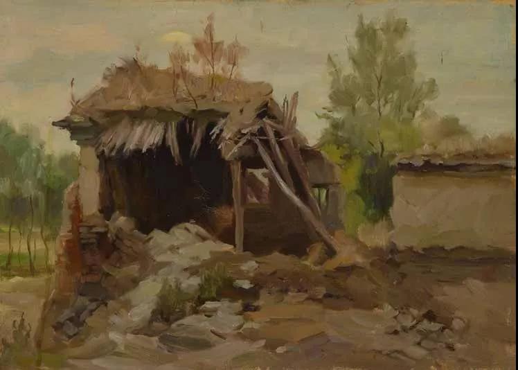 油画速写风景 Эскиз пейзажной масляной живописи 布面油画X.M 33X46cm 195