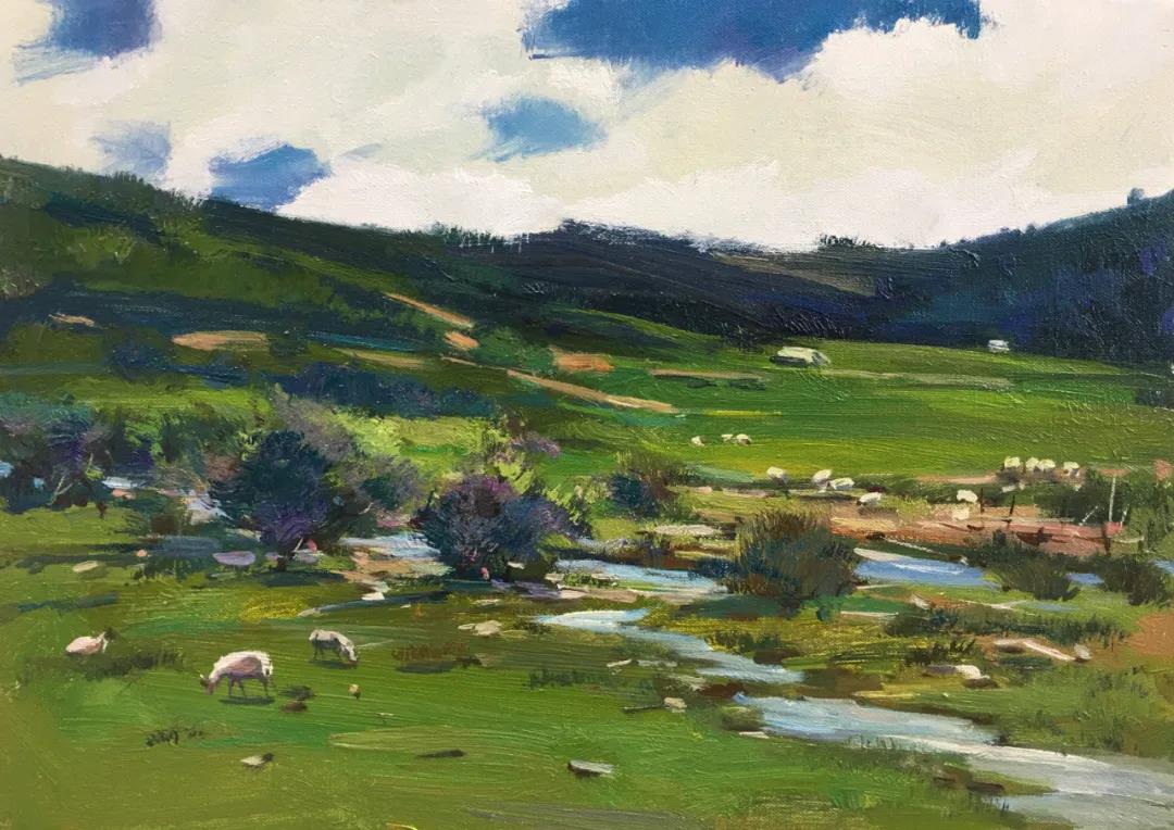 泥巴沟的牧场  布面油画  43x60cm  2020年.jpg