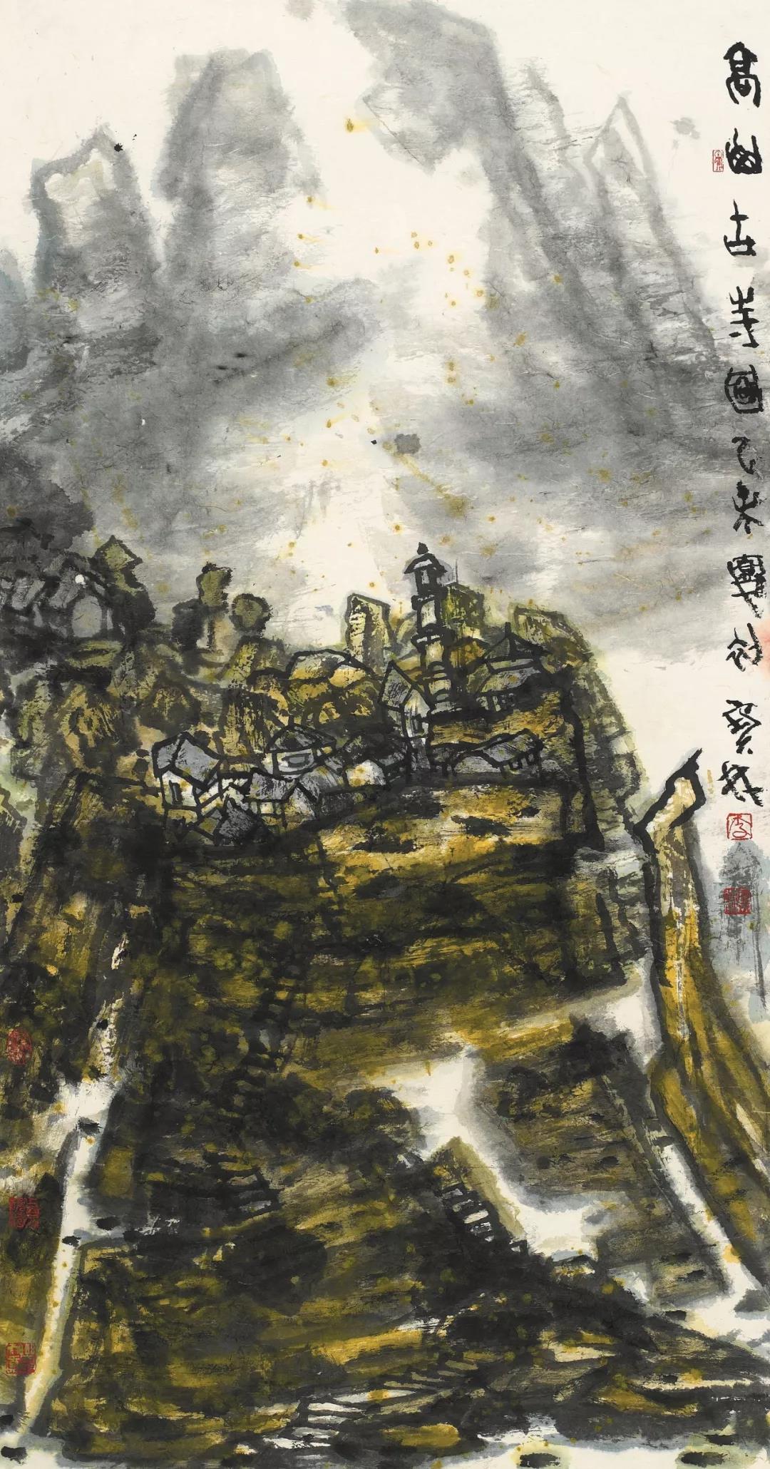 《高山古寺图》 143.5&times;75.5cm.jpg