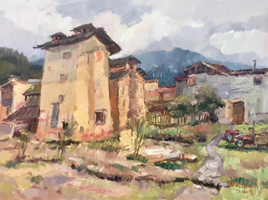 有烤烟房的风景 布面油画 60×80cm 2019年.jpg