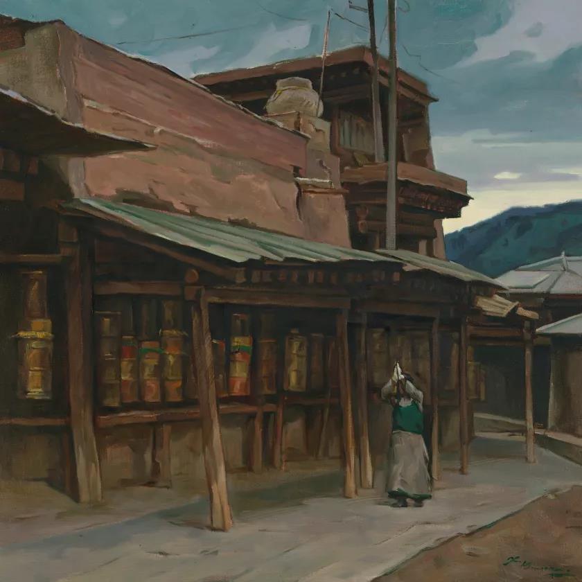尼巴转经阁  布面油画  90x90cm  2020年.jpg