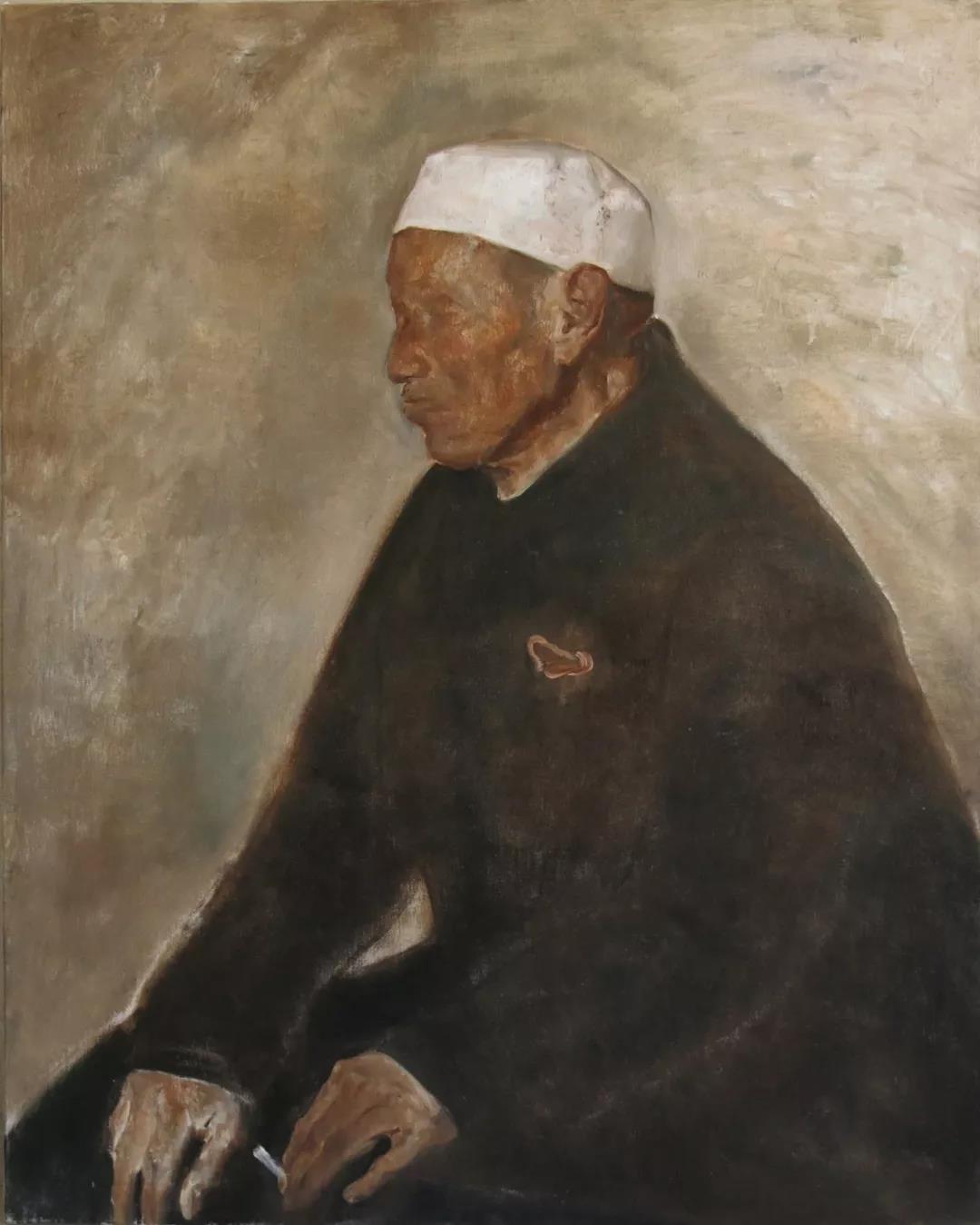 甘肃庆阳写生白帽老人肖像  布面油画  100X80cm  2017年.jpg