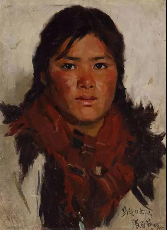 农村女孩张百英像Портрет сельской девушки Чжан Байин 纸板油画 к.м 27.3cm×
