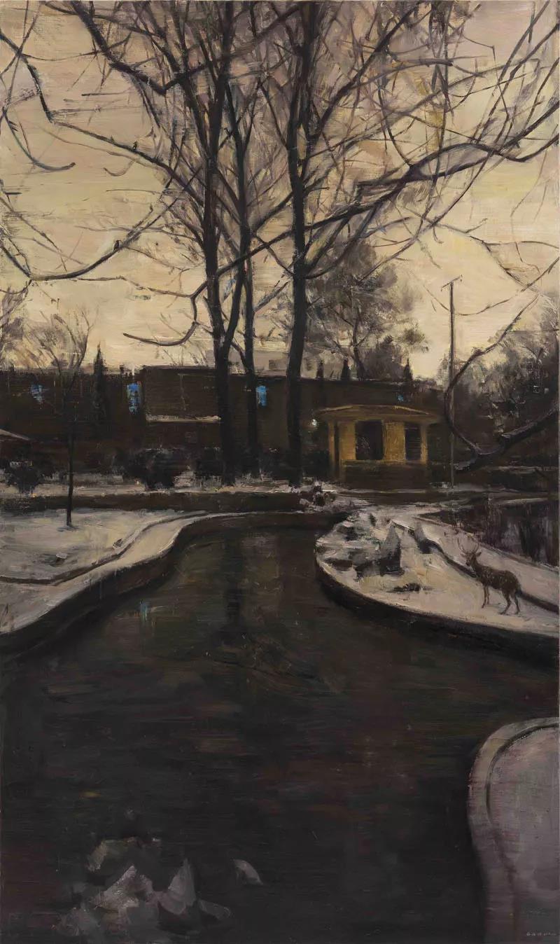 雪夜  布面油画  200X110cm  2016年.jpg