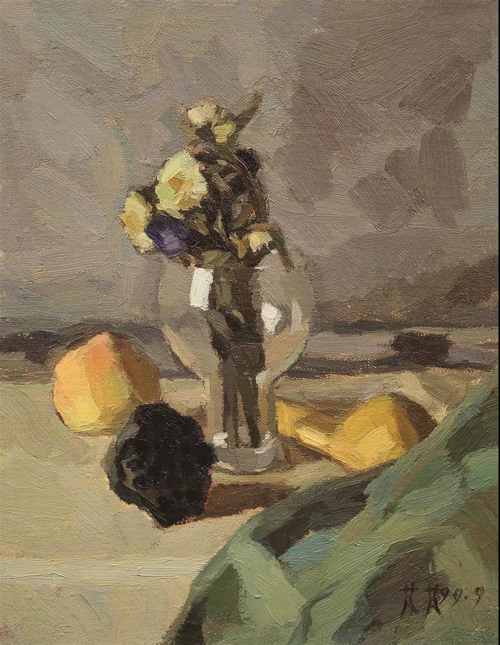 莲蓬小花  布面油画  35X27cm  1999年.jpg